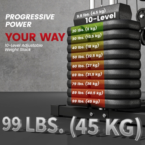 Soozier Home Gym Machine, Multifunctional Smith Equipment with 99lbs Weight Stack and Lat Pulldown Bar, Workout Equipment Station for Back, Chest,