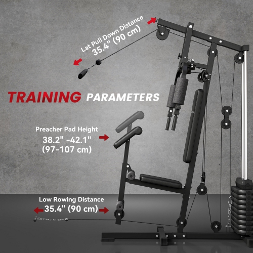 Soozier Home Gym Machine, Multifunctional Smith Equipment with 99lbs Weight Stack and Lat Pulldown Bar, Workout Equipment Station for Back, Chest,