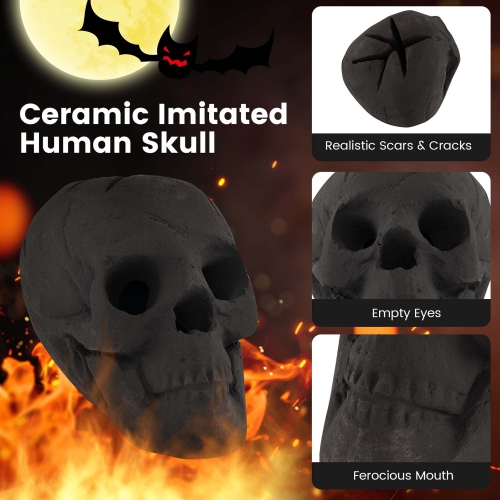Costway Ceramic Fireproof Fire Pit Skull, Reusable Imitated Human Skull for Gas