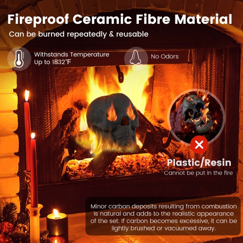 Costway Ceramic Fireproof Fire Pit Skull, Reusable Imitated Human Skull for Gas