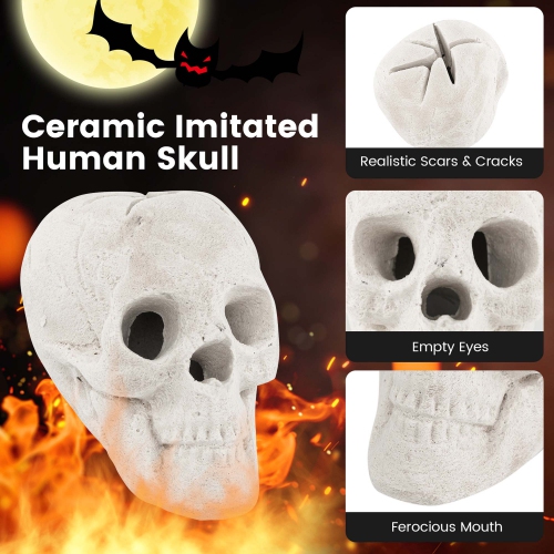 Costway Ceramic Fireproof Fire Pit Skull, Reusable Imitated Human Skull for Gas