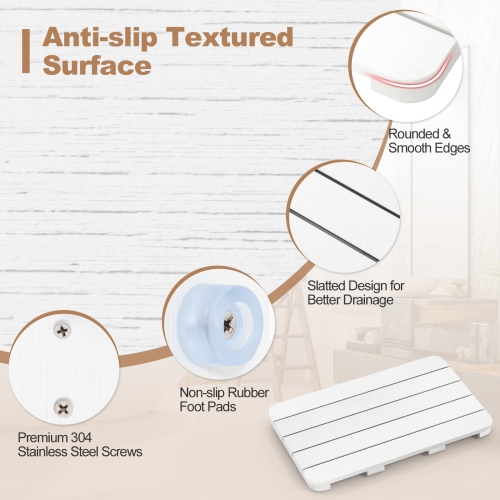 Costway 21.5" x 13.5" Bath Mat Waterproof HIPS Spa Shower Mat with Non Slip Foot Pads