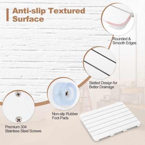 Costway 23.5" x 19" Bath Mat HIPS Spa Shower Mat for Bathroom with Non Slip Foot Pads