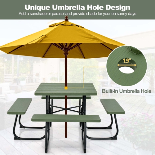 Costway Outdoor 8-person Square Picnic Table Bench Set with 4 Benches & Umbrella Hole