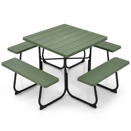 Costway Outdoor 8-person Square Picnic Table Bench Set with 4 Benches & Umbrella Hole