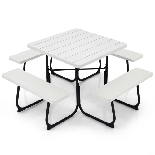 Costway Outdoor 8-person Square Picnic Table Bench Set with 4 Benches & Umbrella Hole