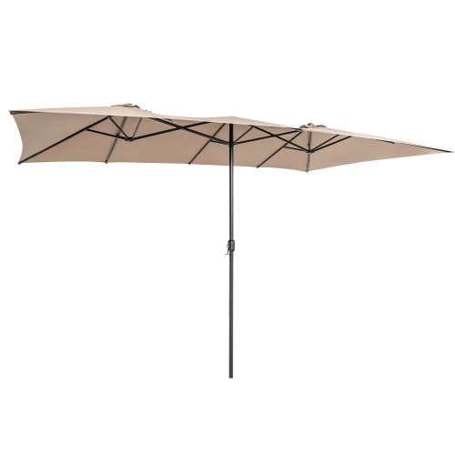 COSTWAY  15Ft Double-Sided Patio Market Umbrella Large Crank Handle Vented Outdoor Twin
