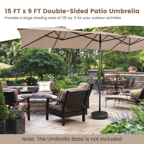 Costway 15FT Double-Sided Patio Market Umbrella Large Crank Handle Vented Outdoor Twin