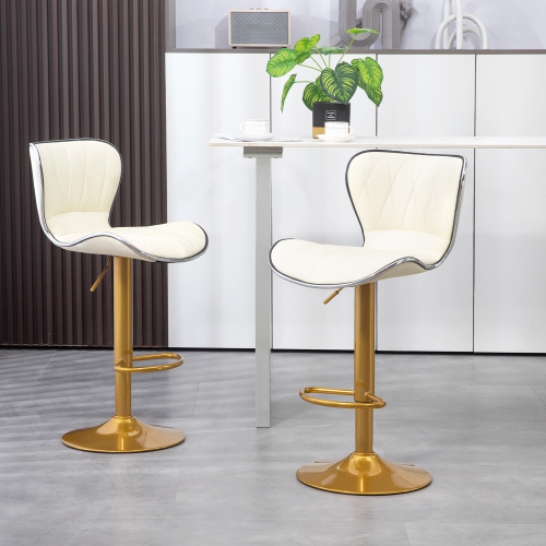HOMCOM Bar Stools Set of 2, Luxurious Swivel Counter Stools with Adjustable Height, PU Leather Upholstered Counter Height Kitchen Stools with Back,