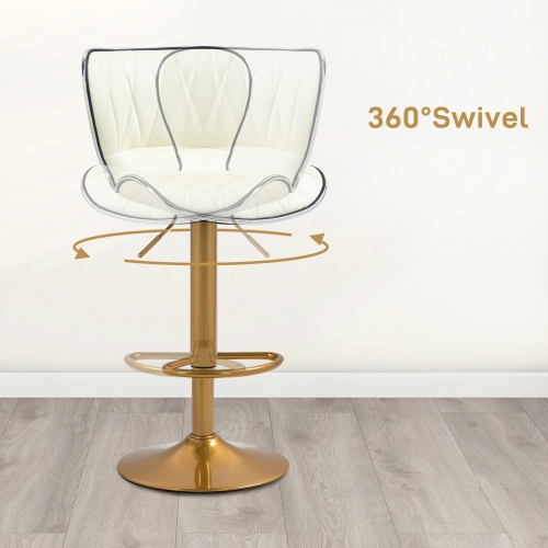 HOMCOM Bar Stools Set of 2, Luxurious Swivel Counter Stools with Adjustable Height, PU Leather Upholstered Counter Height Kitchen Stools with Back,