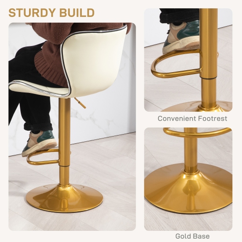 HOMCOM Bar Stools Set of 2, Luxurious Swivel Counter Stools with Adjustable Height, PU Leather Upholstered Counter Height Kitchen Stools with Back,