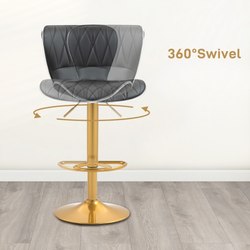 HOMCOM Bar Stools Set of 2, Luxurious Swivel Counter Stools with Adjustable Height, PU Leather Upholstered Counter Height Kitchen Stools with Back,