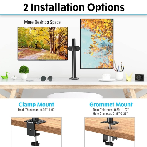 Dual Monitor Desk Mount, Max 32 Inch up to 19.8lbs, Fully Adjustable Dual Monitor Arm for 2 LCD Screens, Dual Monitor Stand with C-Clamp and Grommet
