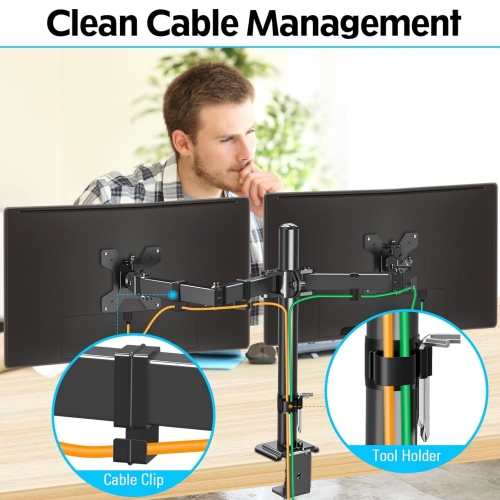 Dual Monitor Desk Mount, Max 32 Inch up to 19.8lbs, Fully Adjustable Dual Monitor Arm for 2 LCD Screens, Dual Monitor Stand with C-Clamp and Grommet