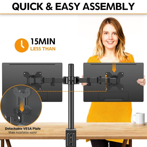 Dual Monitor Desk Mount, Max 32 Inch up to 19.8lbs, Fully Adjustable Dual Monitor Arm for 2 LCD Screens, Dual Monitor Stand with C-Clamp and Grommet