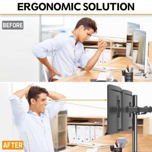 Dual Monitor Desk Mount, Max 32 Inch up to 19.8lbs, Fully Adjustable Dual Monitor Arm for 2 LCD Screens, Dual Monitor Stand with C-Clamp and Grommet