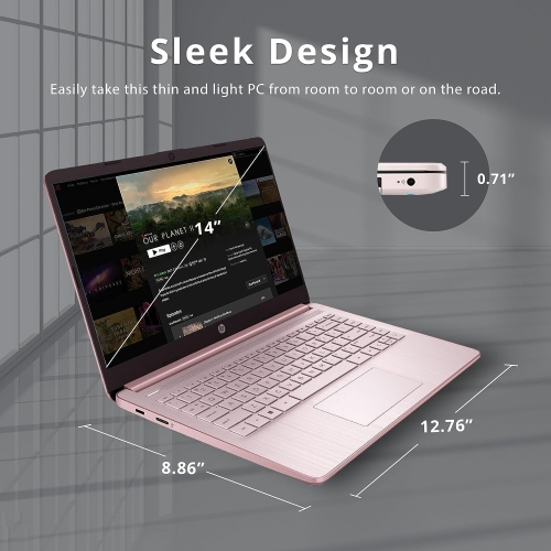 HP Stream 14" HD BrightView Laptop, Intel Celeron N4020 Processor, 64GB eMMC, 16GB RAM, Intel HD Graphics, 720p Webcam, 1 Year Office 365, Pink, Win