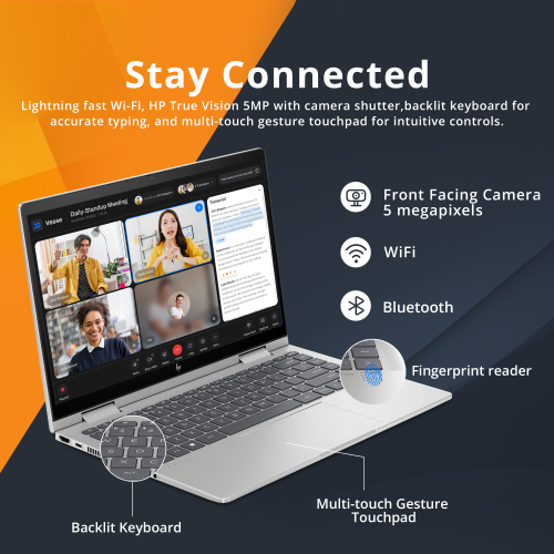 HP Envy x360 2-in-1 14" FHD Touchscreen Laptop, Intel Core i7-1355U, 2TB SSD, 16GB RAM, Backlit KB, 5MP Camera, Fingerprint Reader, Intel Iris Xe