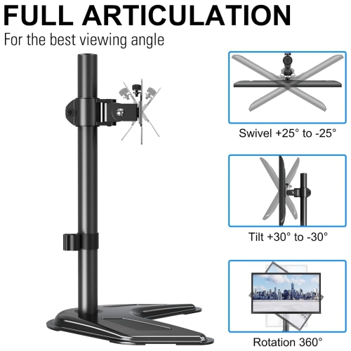 Single Monitor Stands, Freestanding VESA Monitor Desk Mount fits 13'' to 32'' Computer Screen with Height Adjustable, Swivel, Tilt, Rotation, VESA