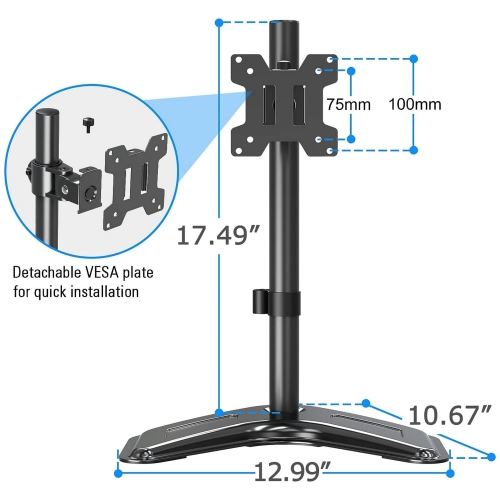 Single Monitor Stands, Freestanding VESA Monitor Desk Mount fits 13'' to 32'' Computer Screen with Height Adjustable, Swivel, Tilt, Rotation, VESA