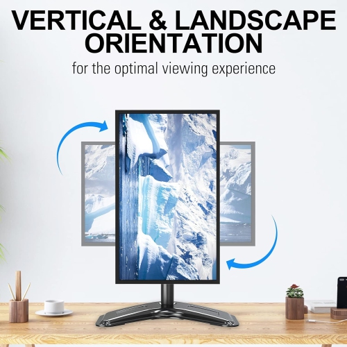 Single Monitor Stands, Freestanding VESA Monitor Desk Mount fits 13'' to 32'' Computer Screen with Height Adjustable, Swivel, Tilt, Rotation, VESA