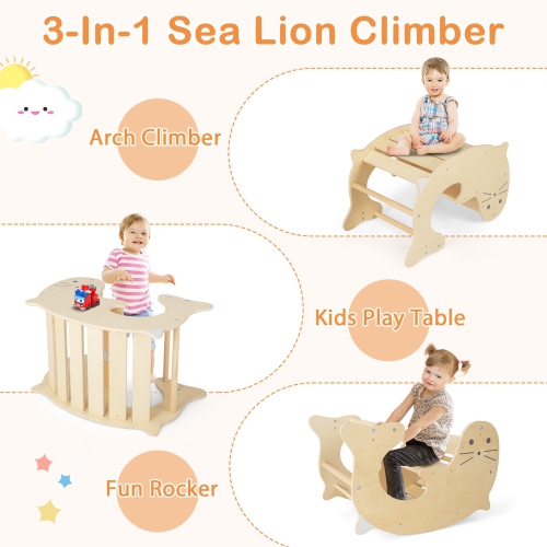 Gymax 7-in-1 Indoor Climbing Toys for Toddlers w/ Reversible Ramp Sea Lion Rocker