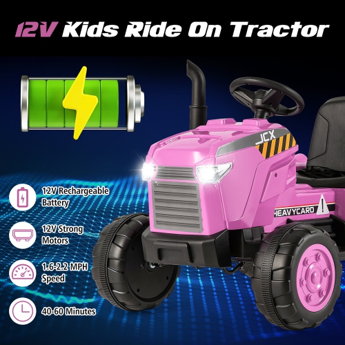 Gymax 2-in-1 Electric Toy Car 12V Kids Ride On Tractor w/ Trailer Remote Control Lights