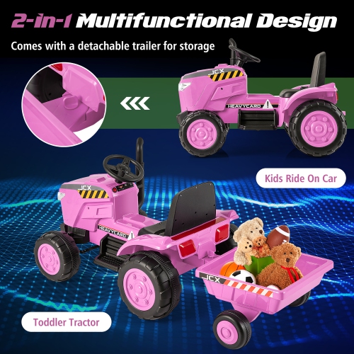 Gymax 2-in-1 Electric Toy Car 12V Kids Ride On Tractor w/ Trailer Remote Control Lights