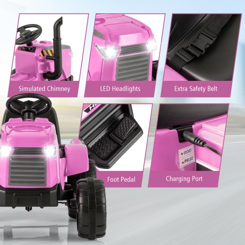 Gymax 2-in-1 Electric Toy Car 12V Kids Ride On Tractor w/ Trailer Remote Control Lights