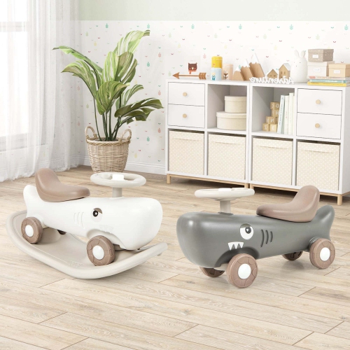 Costway Convertible Rocking Horse & Sliding Car with Detachable Balance Board Dark