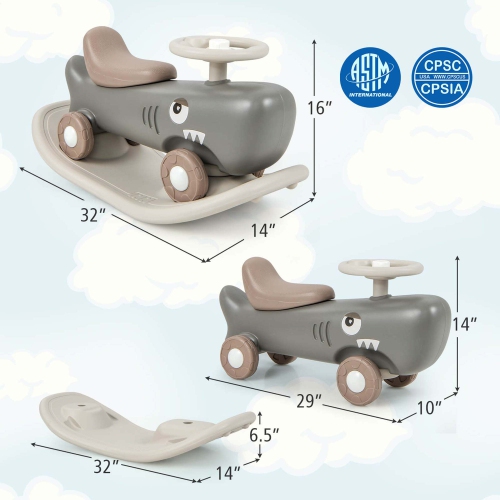 Costway Convertible Rocking Horse & Sliding Car with Detachable Balance Board Dark