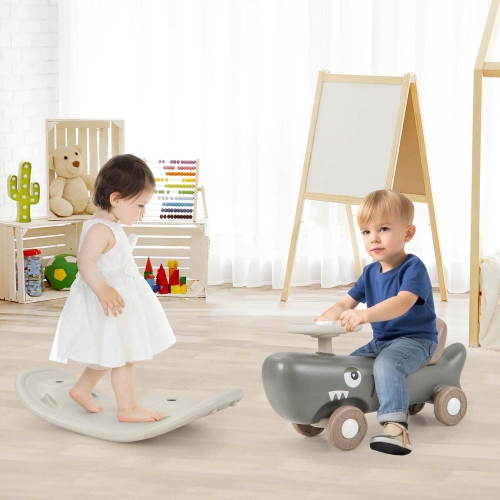 Costway Convertible Rocking Horse & Sliding Car with Detachable Balance Board Dark