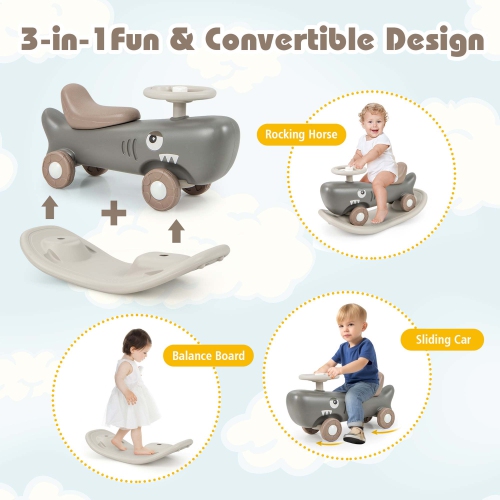 Costway Convertible Rocking Horse & Sliding Car with Detachable Balance Board Dark