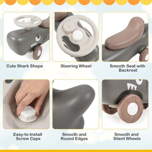 Costway Convertible Rocking Horse & Sliding Car with Detachable Balance Board Dark