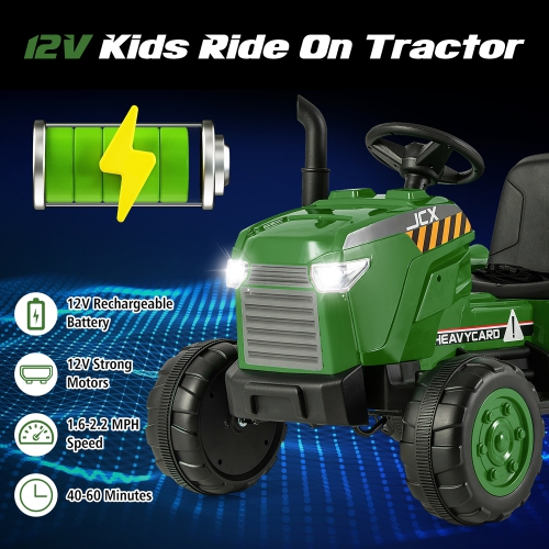 Gymax 2-in-1 Electric Toy Car 12V Kids Ride On Tractor w/ Trailer Remote Control Lights