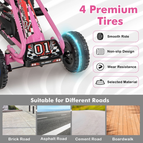 Gymax Kids Pedal Go Kart 4 Wheel Ride On Toys w/ Adjustable Seat Handbrake Red