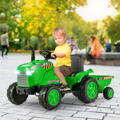 Gymax 2-in-1 Electric Toy Car 12V Kids Ride On Tractor w/ Trailer Remote Control Lights