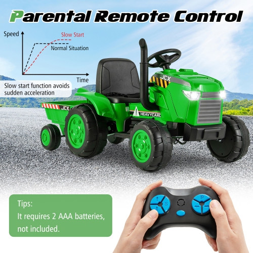 Gymax 2-in-1 Electric Toy Car 12V Kids Ride On Tractor w/ Trailer Remote Control Lights