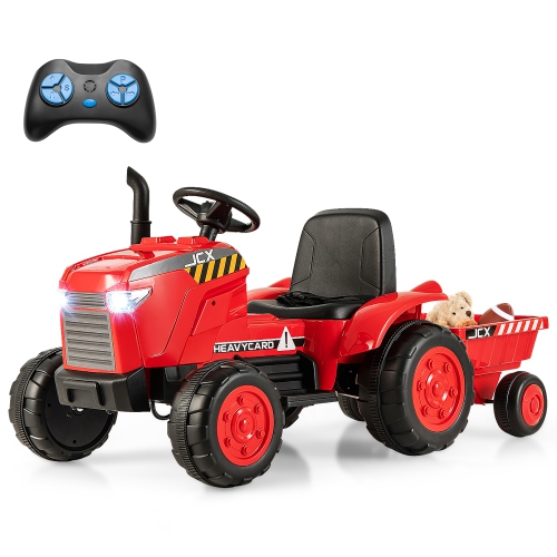 GYMAX  2-In-1 Electric Toy Car 12V Kids Ride On Tractor W/ Trailer Remote Control Lights