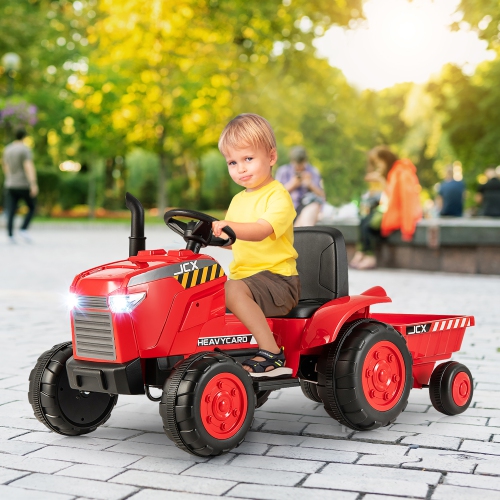 Gymax 2-in-1 Electric Toy Car 12V Kids Ride On Tractor w/ Trailer Remote Control Lights