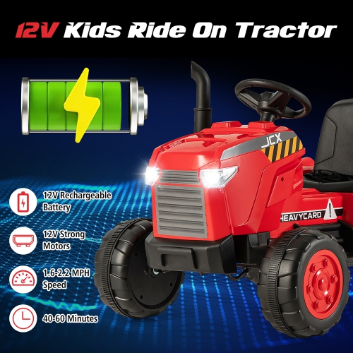 Gymax 2-in-1 Electric Toy Car 12V Kids Ride On Tractor w/ Trailer Remote Control Lights