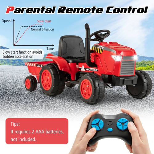 Gymax 2-in-1 Electric Toy Car 12V Kids Ride On Tractor w/ Trailer Remote Control Lights