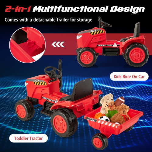 Gymax 2-in-1 Electric Toy Car 12V Kids Ride On Tractor w/ Trailer Remote Control Lights