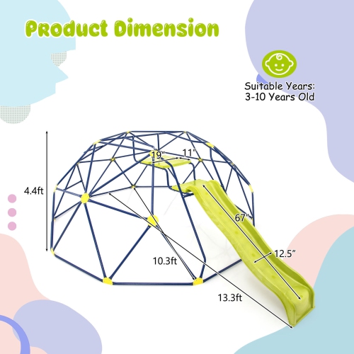 Gymax 13.3 FT Climbing Dome Geometric Dome Climber w/ Extended Wavy Slide