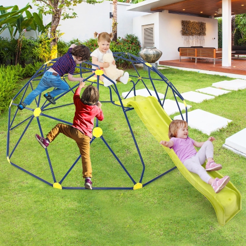 Gymax 13.3 FT Climbing Dome Geometric Dome Climber w/ Extended Wavy Slide