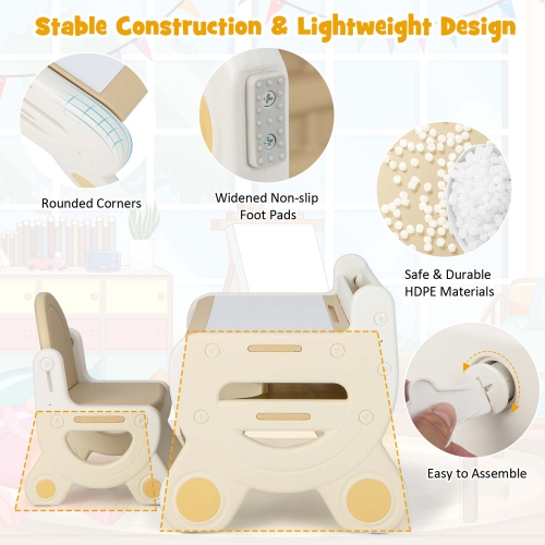 Ensemble table à dessin et chaises pour enfants de Costway pour lecture avec stylos et effaceur tableau noir bleu/brun
