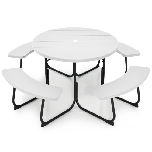 Costway Outdoor 8-person Round Picnic Table Bench Set with 4 Benches & Umbrella Hole