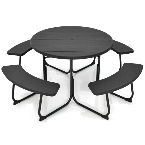 Costway Outdoor 8-person Round Picnic Table Bench Set with 4 Benches & Umbrella Hole