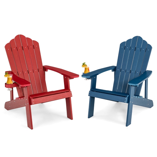 GYMAX  2PCs Patio Hips Adirondack Chair W/ Cup Holder Weather Resistant 380 Lbs & Navy In Red