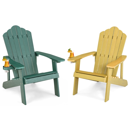 GYMAX  2PCs Patio Hips Adirondack Chair W/ Cup Holder Weather Resistant 380 Lbs Green & In Yellow
